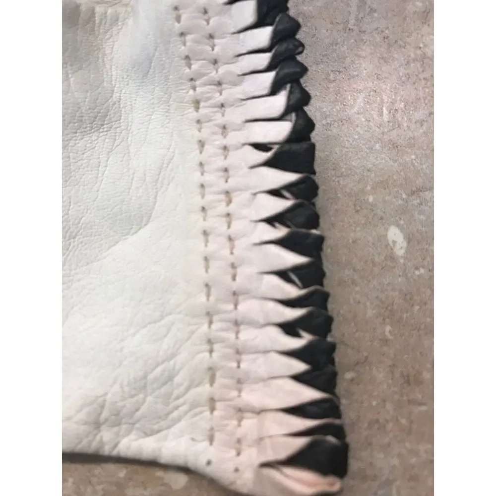 Leather Gloves women Size 6.5 Vintage 9”x3.5” White Black Pink Trim